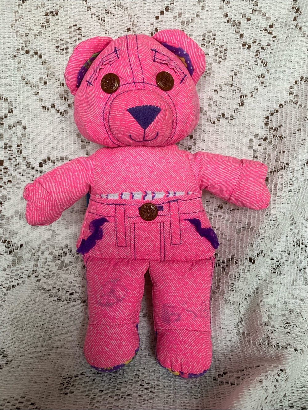 Vintage 1995 Tyco 12” Neon Pink Doodle Bear Plush